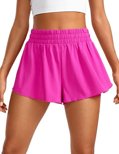 CRZ YOGA 2 in 1 Flowy Running Shorts for Women High Waisted Quick Dry for Athletic Gym Lounge Workout Cute Tennis Skirts Hibiscus Purple Large | Amazon (US)