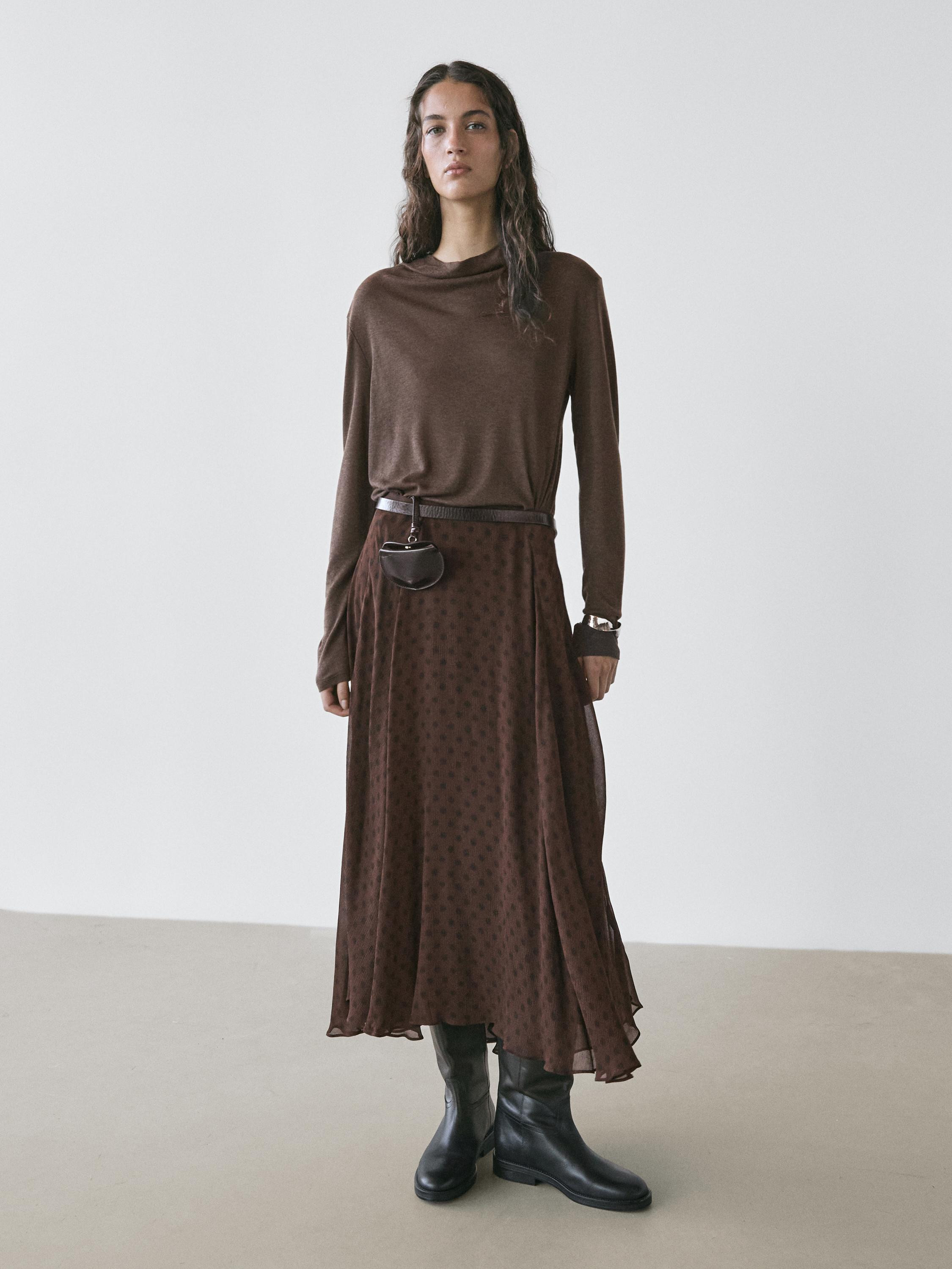 Flared polka dot midi skirt | Massimo Dutti US