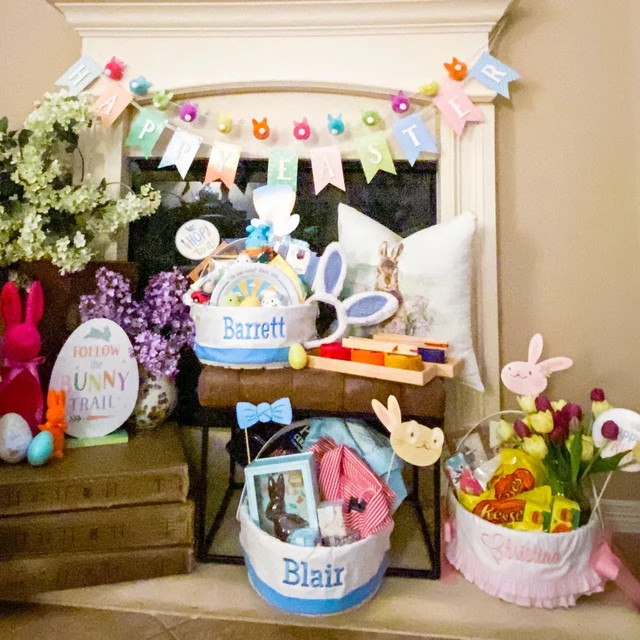 Personalized Easter Basket Liner set of 2 White Seersucker and | Etsy | Etsy (US)