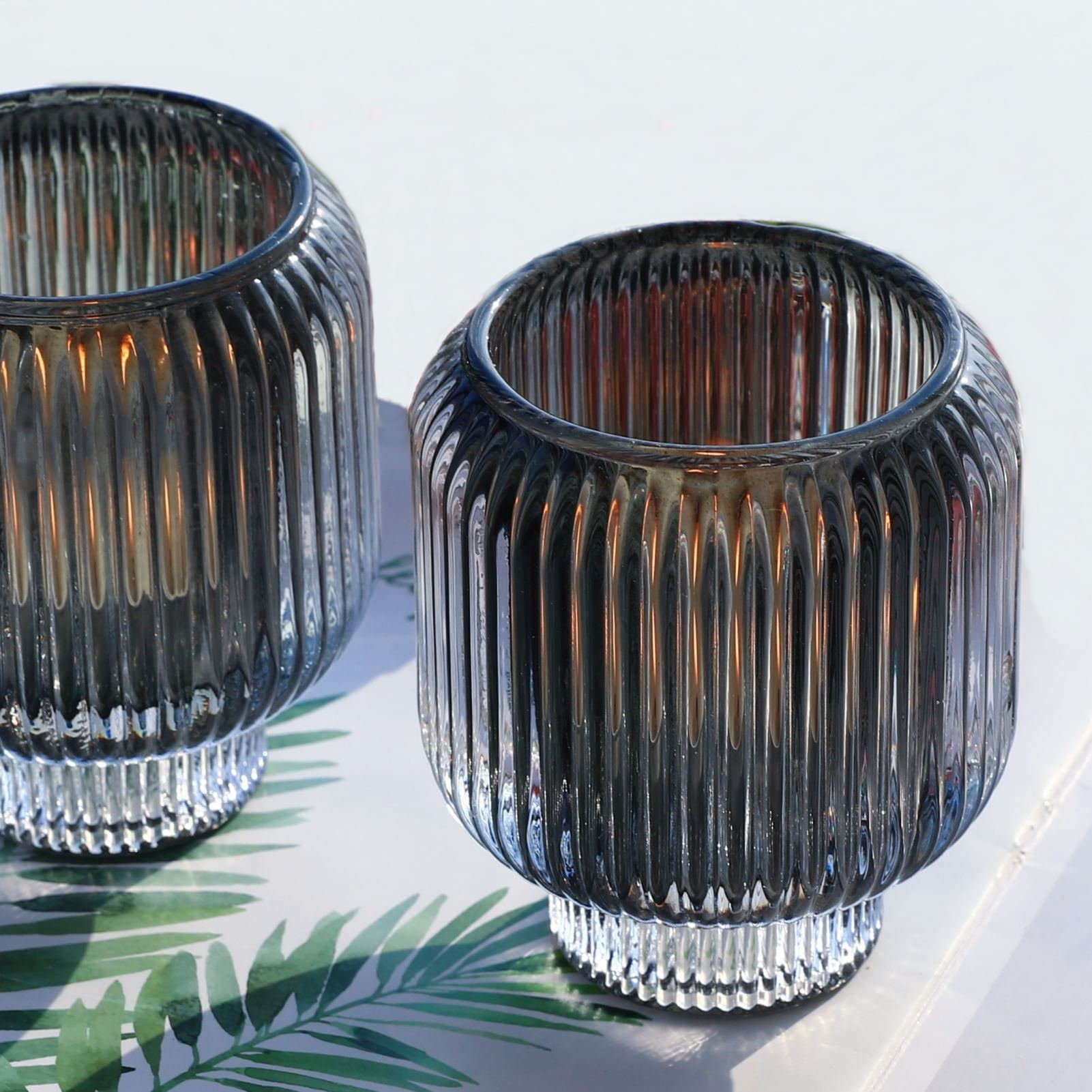 Woho Grey Votive Candle Holders for Table Centerpiece Set of 2, Glass Votive Candle Holder for Ho... | Amazon (US)