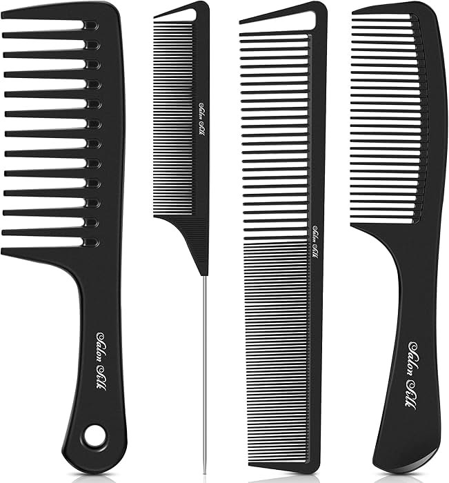 SALONSILK 4PCS Professional Comb Set, Wide Tooth Rat Tail Fine Tooth Hair Combs, Braiding Cutting... | Amazon (US)