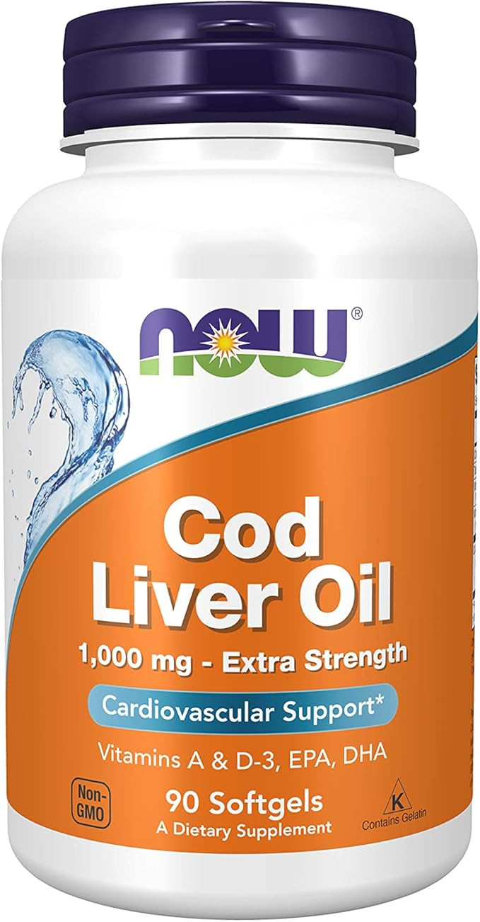 NOW Supplements, Cod Liver Oil, Extra Strength 1,000 mg with Vitamins A & D-3, EPA, DHA, 90 Softg... | Amazon (US)
