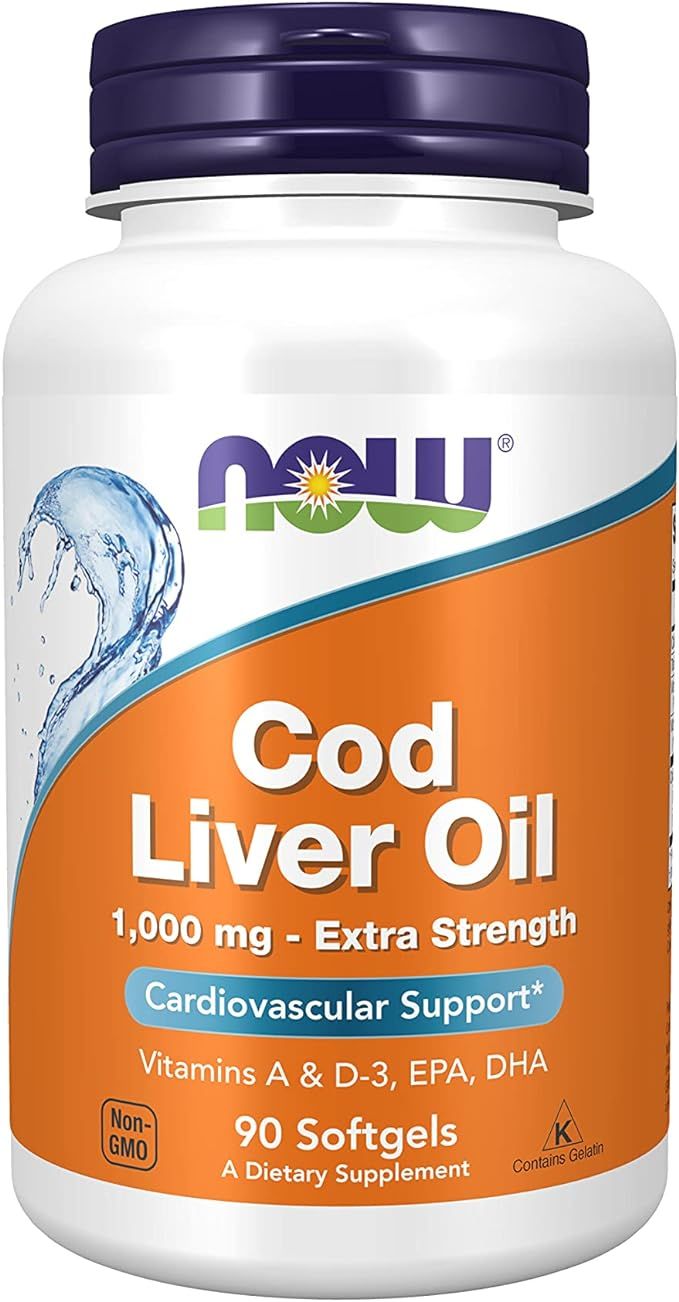 NOW Supplements, Cod Liver Oil, Extra Strength 1,000 mg with Vitamins A & D-3, EPA, DHA, 90 Softg... | Amazon (US)