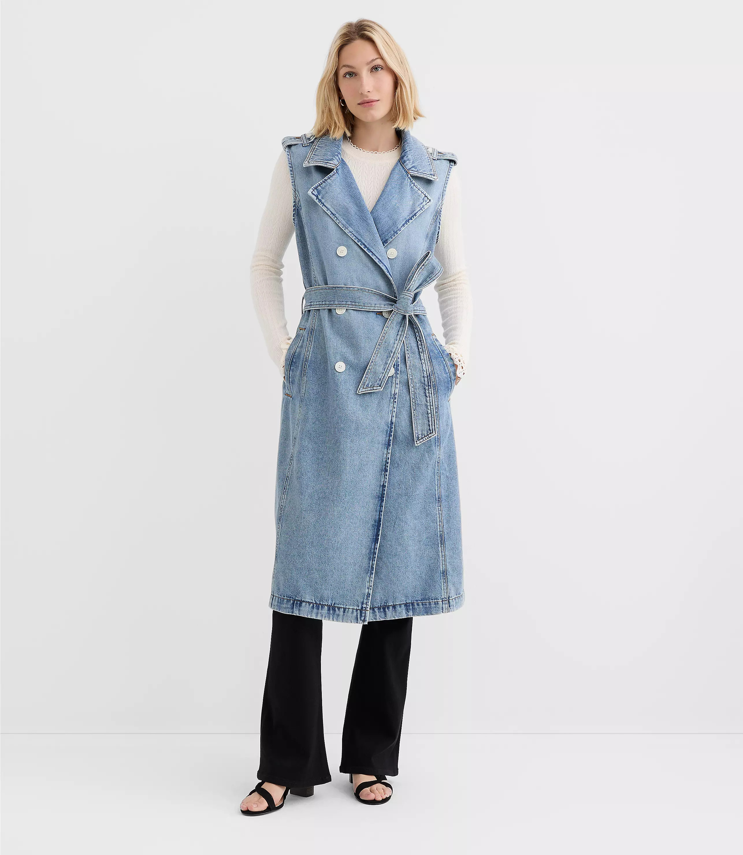Denim Sleeveless Trench Coat in Light Wash | LOFT