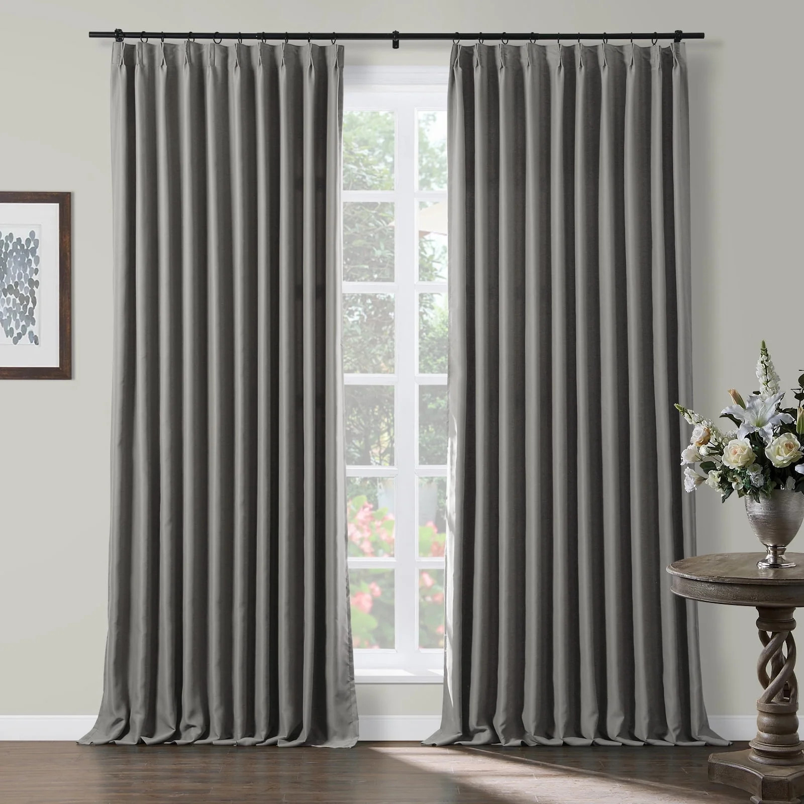 TWOPAGES Light Blocking Curtain Pinch Pleat Drape for Living Room, 1 Panel, 52"x84", Dark Grey | Walmart (US)