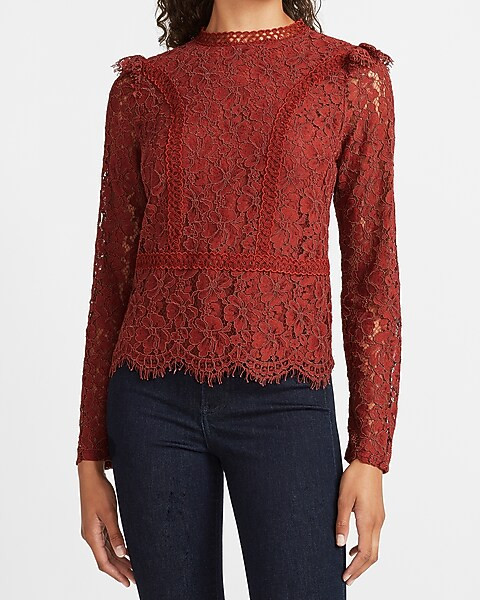 Scalloped Hem Lace Top | Express