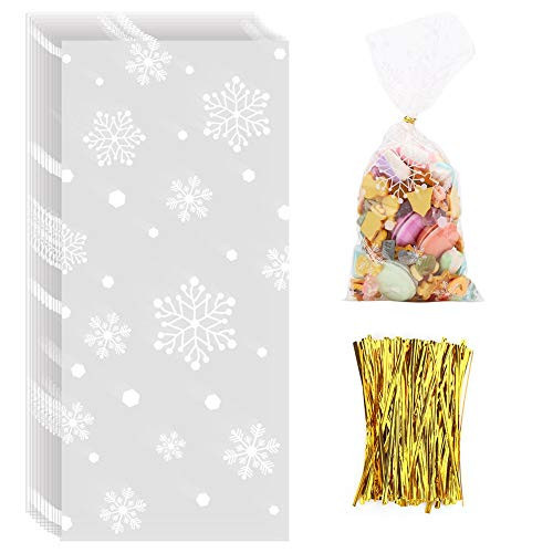 CCINEE Snowflake Treat Bag,Christmas Cellophane Bag with Twist Ties Candy Cookie Bags for Party Supplies,120PCS | Amazon (US)