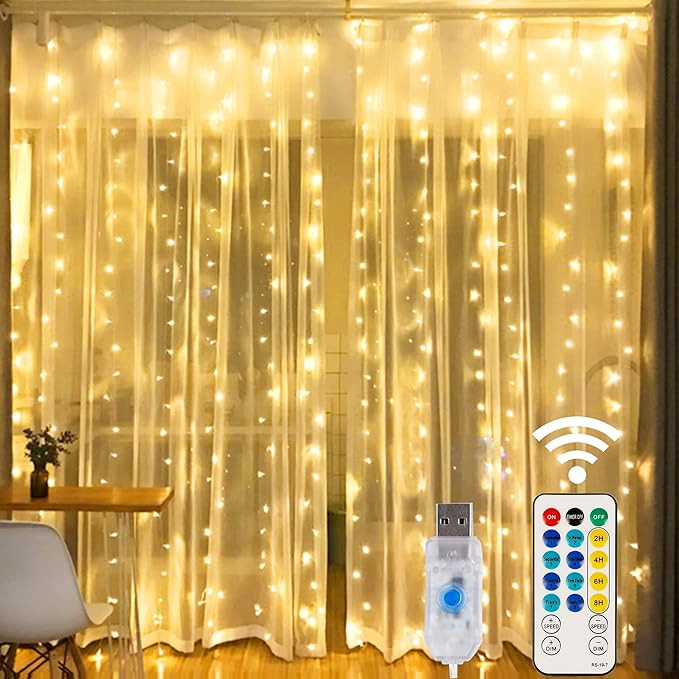 HOME LIGHTING Window Curtain String Lights, 300 LED 8 Lighting Modes Fairy Copper Light with Remo... | Amazon (US)