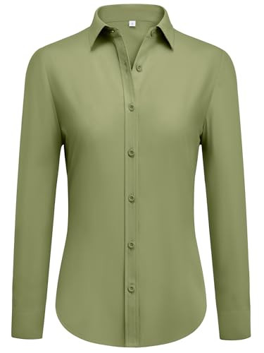 Button Down Shirts for Women Dress Shirts Business Casual Outfits Collared Fitted Blouse Work Interview Office Attire - Green 5XL | Amazon (US)