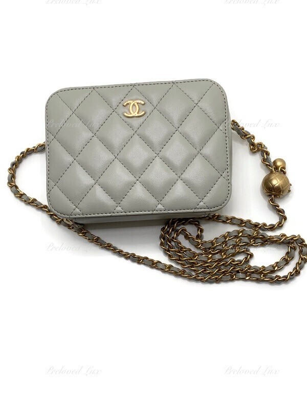 Authentic CHANEL Grey Lambskin Pearl Crush Mini Vanity Camera Bag in Aged GHW | eBay US