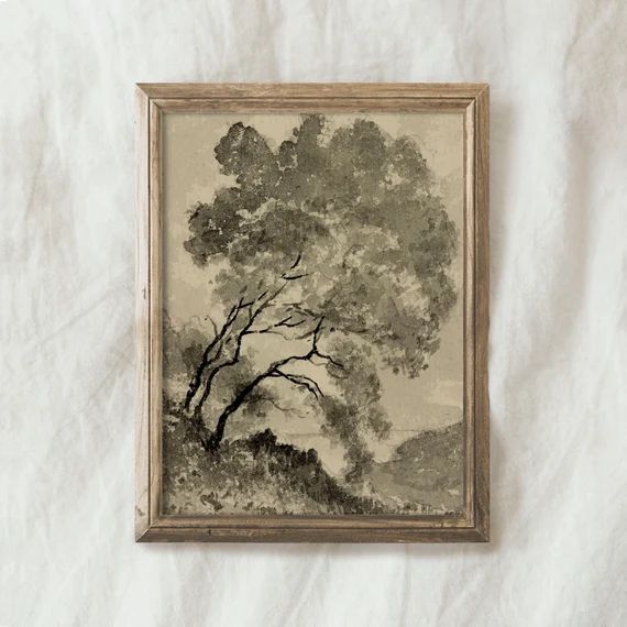 Vintage Neutral Tree Sketch / Botanical Rustic Etching / - Etsy | Etsy (US)