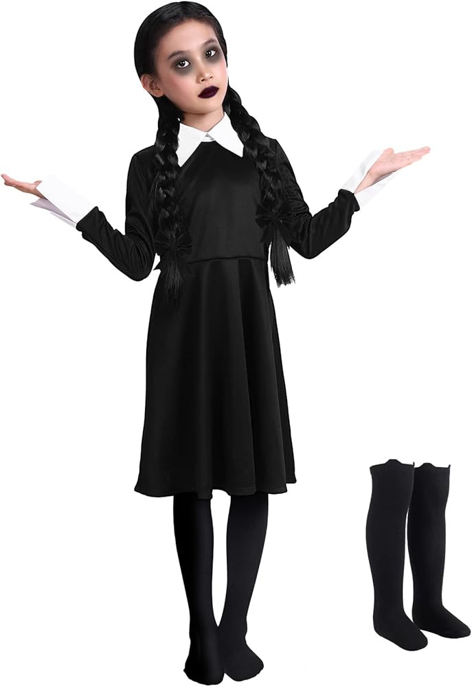 Wigood Wednesday Costume Girls Dress for Kids Addams Costumes Halloween Cosplay Party Dress with ... | Amazon (US)