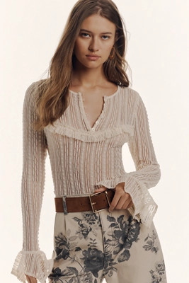 By Anthropologie V-Neck Sheer Lace Top | Anthropologie (US)