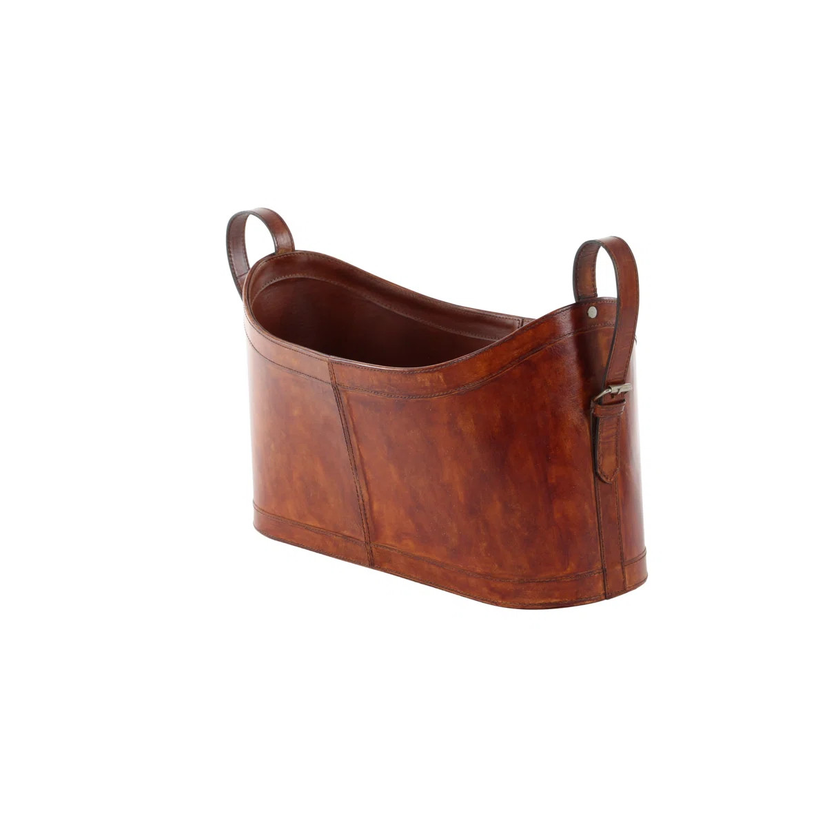 Handmade Leather Curved Box Style Single Slot Decorative Magazine Holder with Buckle Handles, 21"... | Wayfair North America
