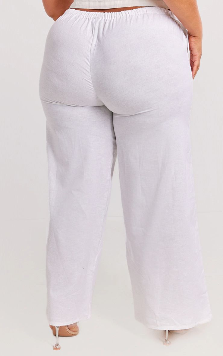 Plus White Linen Drawstring Waist Pants | PrettyLittleThing US