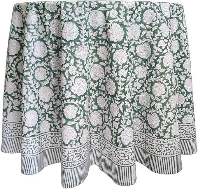 ATOSII Shalimar Green 100% Cotton Round Boho Fall Tablecloth, Handblock Floral Table Cloth Linen ... | Amazon (US)