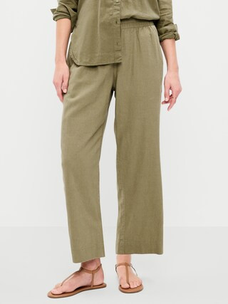 High-Waisted Linen-Blend Straight Ankle Pants | Old Navy (US)