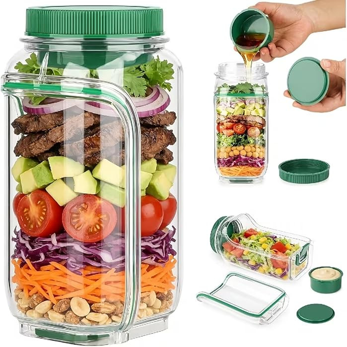 Salad Jar with Side Opening & Dressing Cup – Upgraded Locking Buckle, Secure Side Seal Salad Po... | Amazon (US)