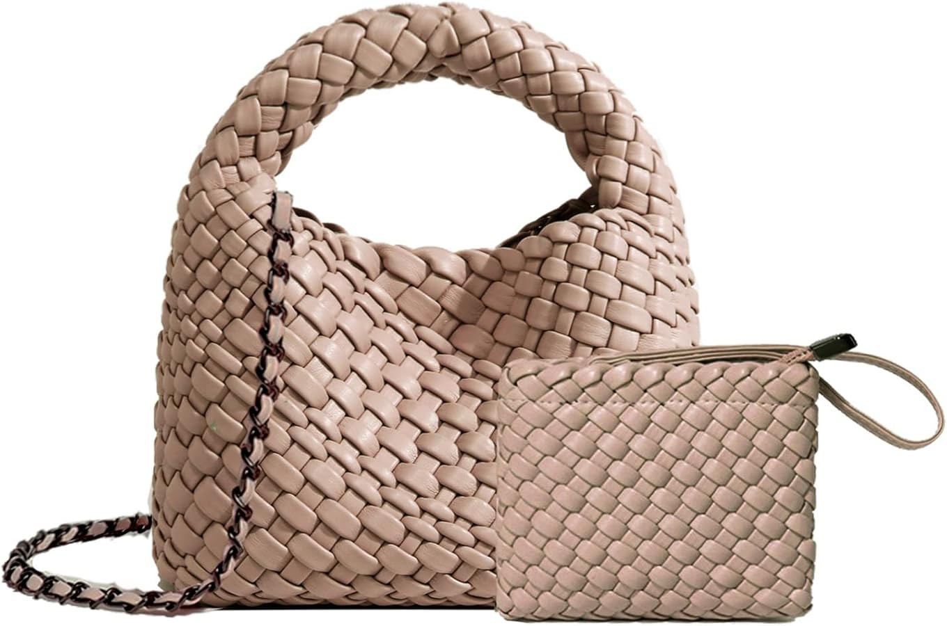 JINMANXUE Fashion Mini Handbag For Women, Woven Tote Bucket Composite Bag Knitting Chain Bags, Cr... | Amazon (US)