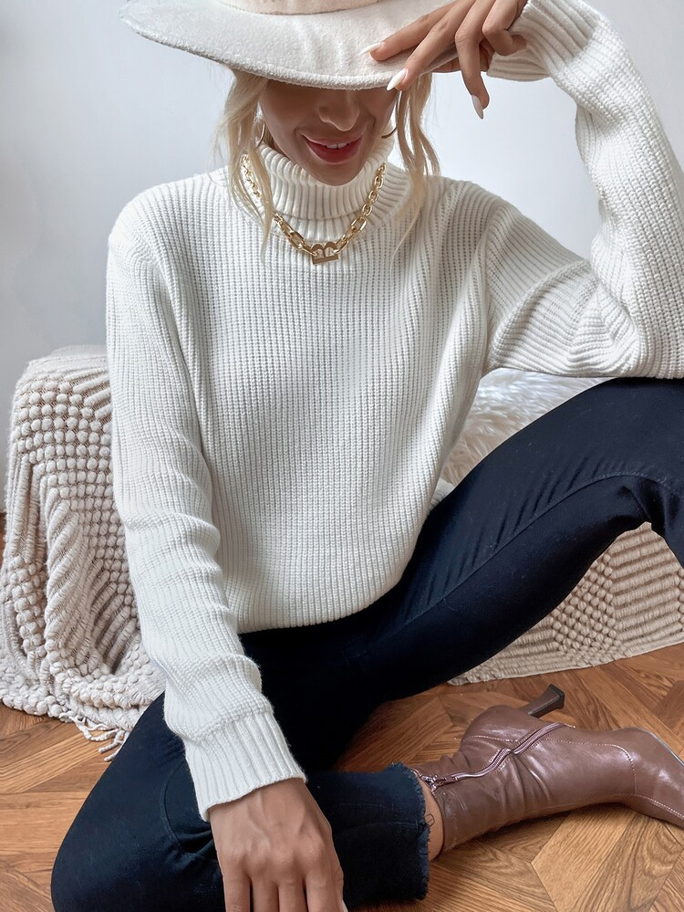 Turtleneck Ribbed Knit Sweater | SHEIN