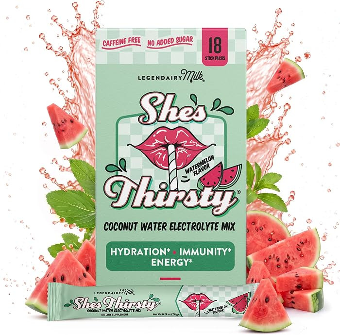 Legendairy Milk She's Thirsty Watermelon, No Sugar Added Electrolytes Powder Packets\u2013Coconut... | Amazon (US)