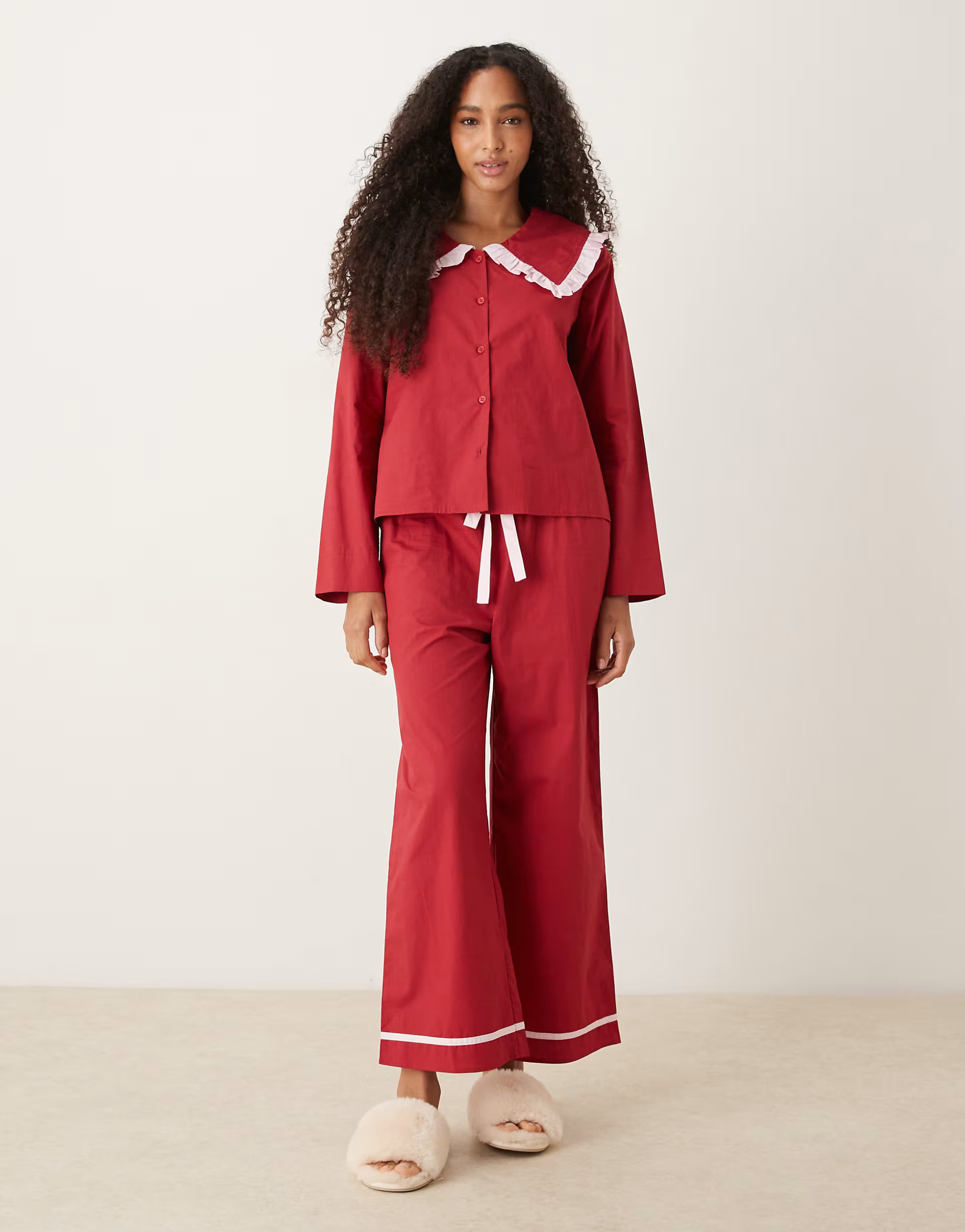 Glamorous ruffle pajama shirt and pants in red with pink contrast | ASOS | ASOS (Global)