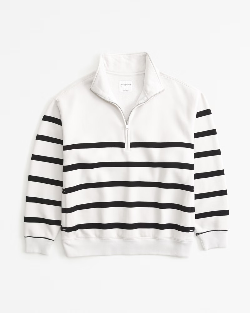 Abercrombie & Fitch Women's Essential Vintage Sunday Half-Zip in Black Stripe - Size S | Abercrombie & Fitch (US)