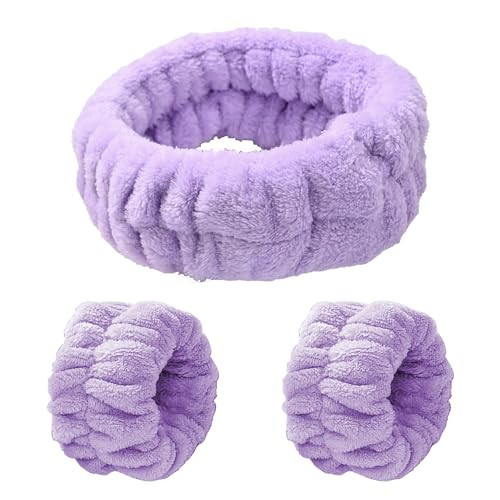 AEGYPIUS Face Wash Headband and Wristband Set, 3 Pcs Purple Soft Skincare Headband and Wristband Set Headband Wristband Set Face Wash Facewash Headband and Wristband Set Spa Headband Set for Women | Amazon (US)