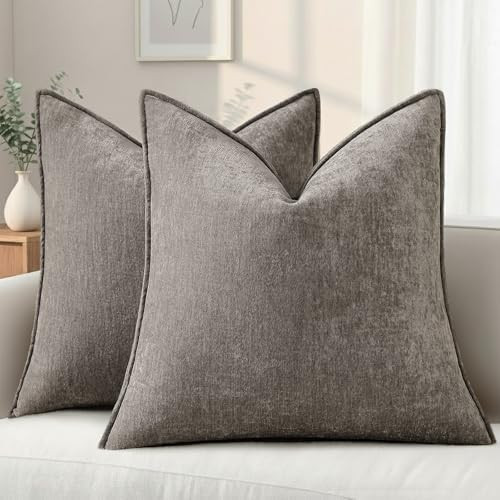 decorUhome Chenille Dark Grey Velvet Throw Pillow Covers 18x18 Set of 2 | Fall Soft Couch Decorat... | Amazon (US)