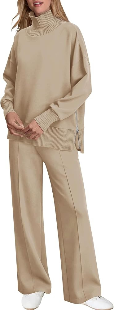 SENSERISE Womens 2 Piece Outfits Fall Matching Lounge Sets Mockneck Sweatshirt Wide Leg Pants Swe... | Amazon (US)