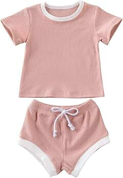 Newborn Baby Boys Girls Summer Outfits Infant Ribbed Knitted Cotton Short Sleeve T-Shirt + Shorts... | Amazon (US)