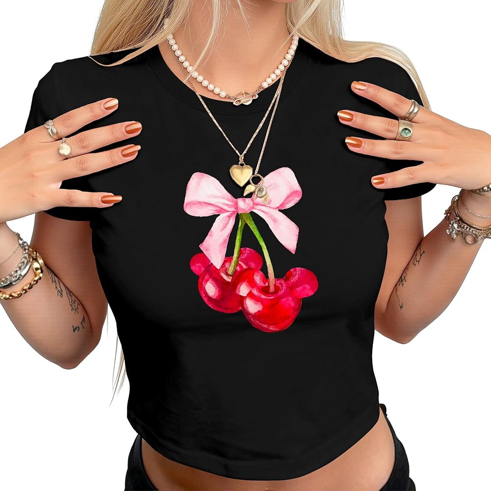 Cute Crop Tops for Women Baby Tee Shirt Aesthetic Clothes Summer Short Sleeve Slim Fit T-Shirt | Amazon (US)