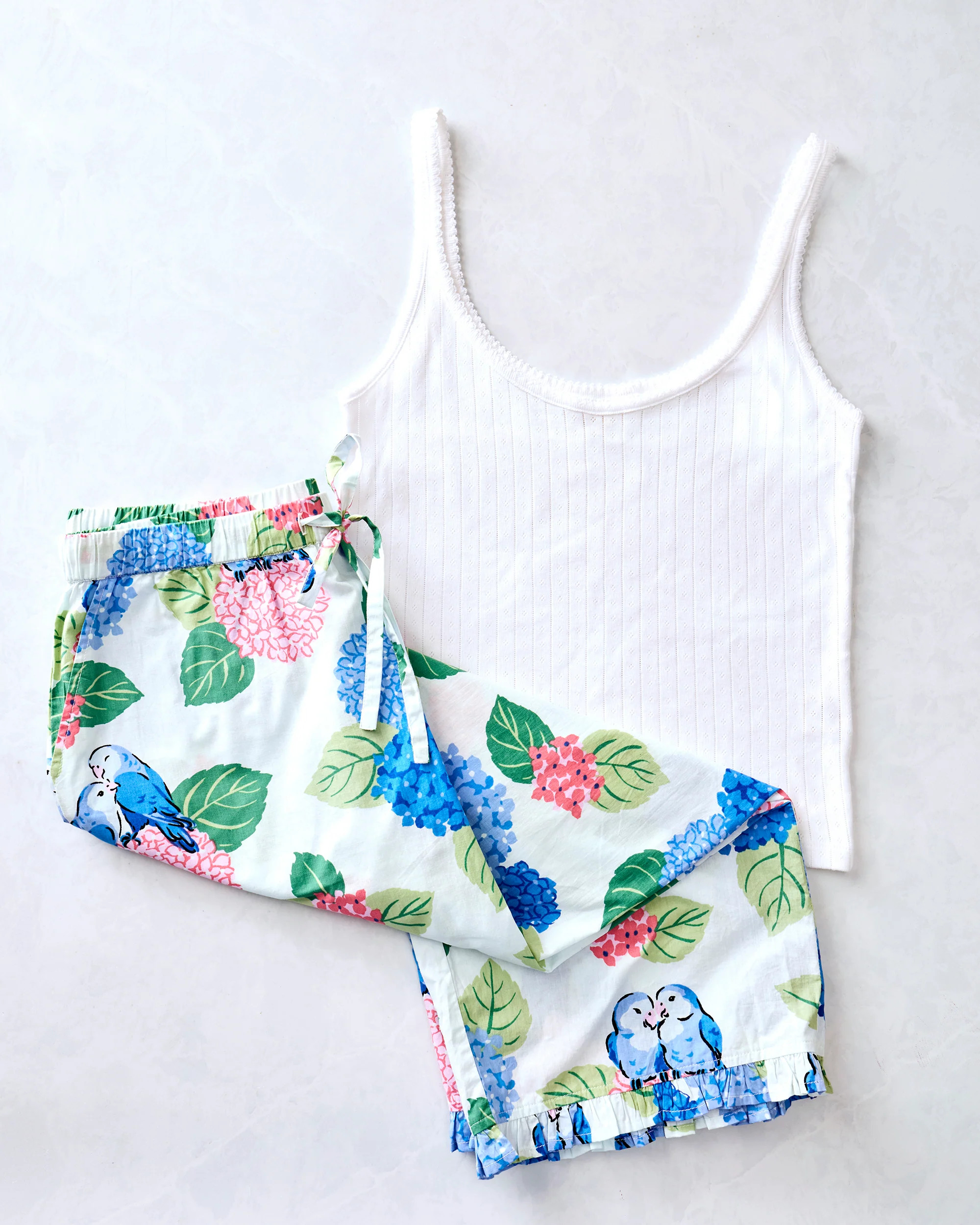 Hydrangea Honeymoon - Ruffle Cropped Pants & Esme Tank Bundle - Cloud | Printfresh