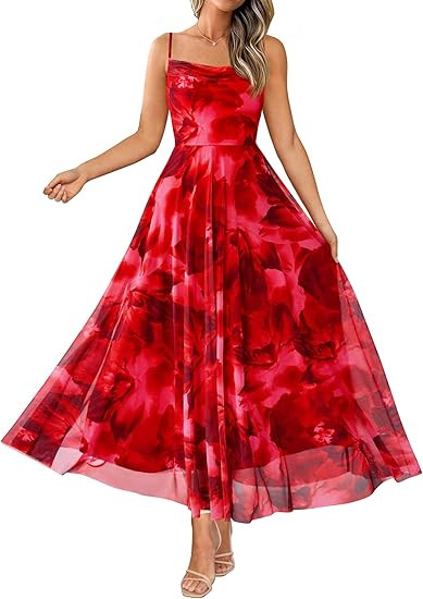 BTFBM Women Summer Floral Maxi Dresses Elegant Spaghetti Strap Dress Printed Party Dress Beach Lo... | Amazon (US)
