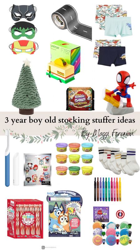 Stocking stuffers perfect for any 3 year old boy! We always include some things they need like underwear, socks and a new toothbrush. Then other fun things they enjoy like tonies l, cars, new markers and play dough! 


#LTKSeasonal #LTKGiftGuide #LTKHoliday