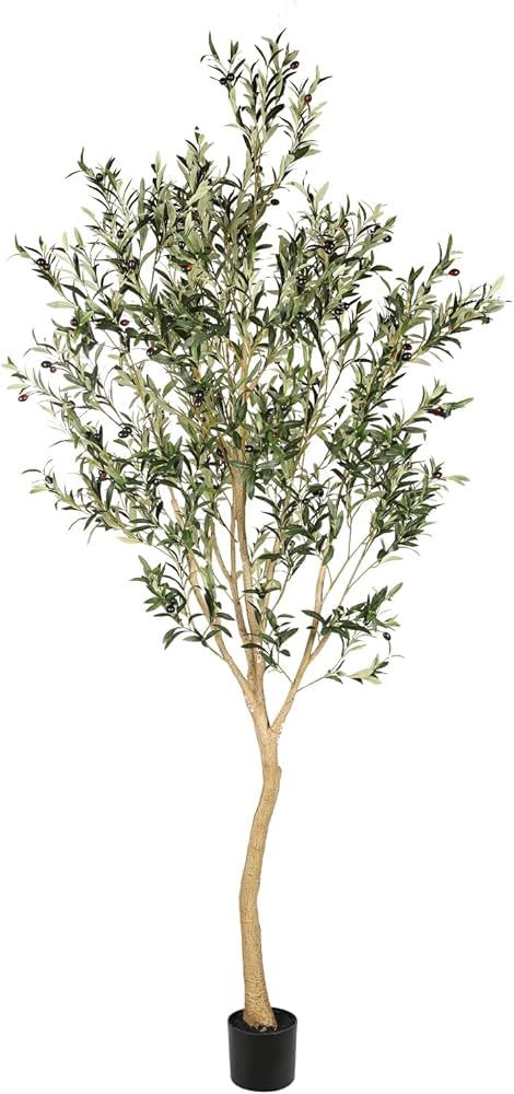 Realead 8ft Tall Faux Olive Tree - Realistic Large Silk Olive Tree Artificial Indoors - Fake Olive Trees with Branches and Fruits - Artificial Olive Trees for Home Office Decor Indoor | Amazon (US)
