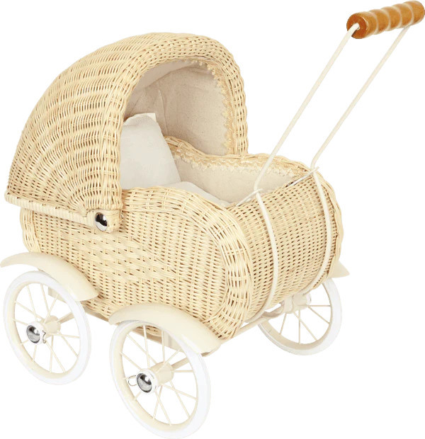 Vintage  Beige Wicker Doll Pram | The Well Appointed House, LLC