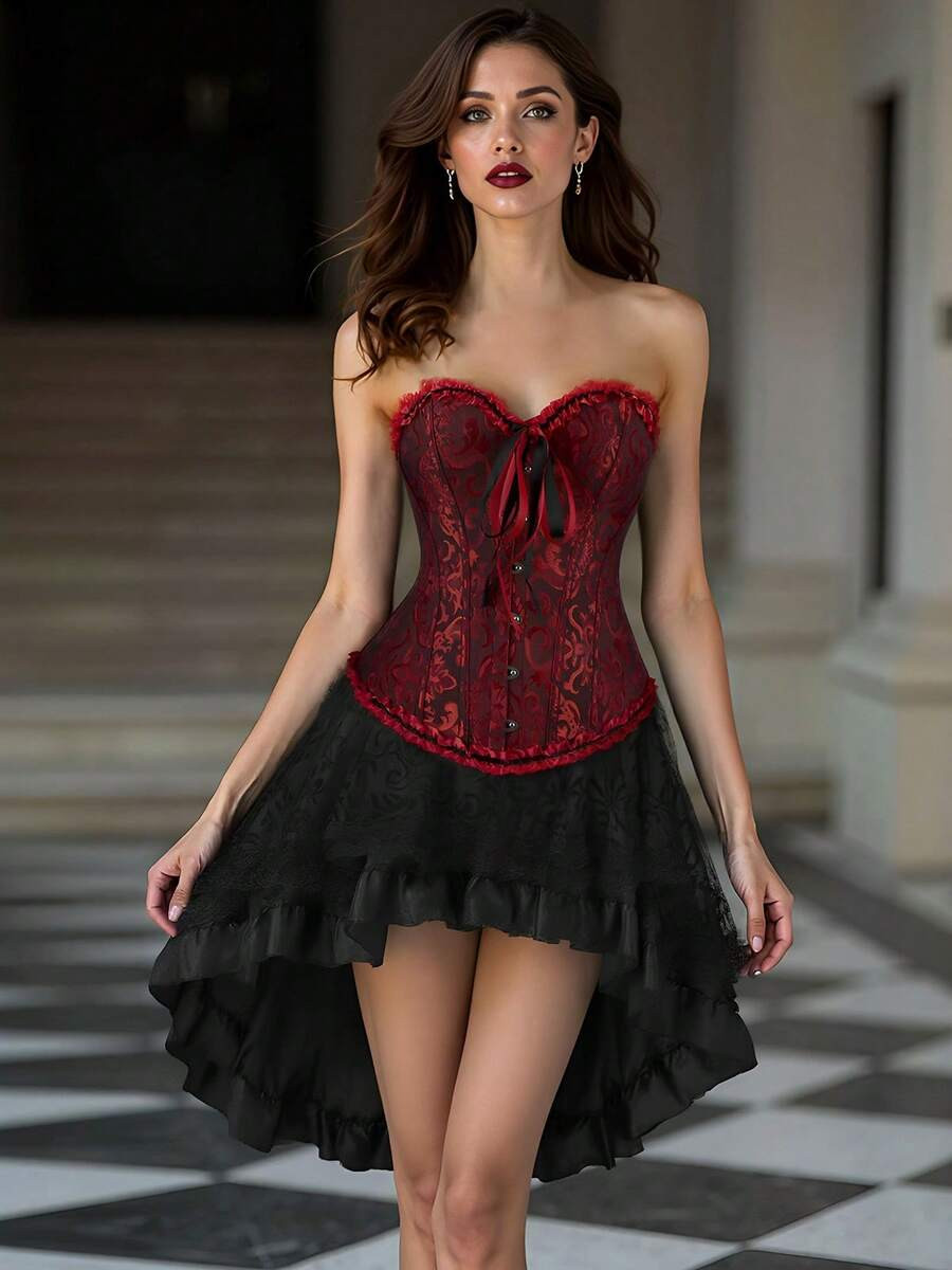 Steampunk Corset Dresses For Women Renaissance Corset Dress Ruffle Strapless Corset And Skirt S... | SHEIN