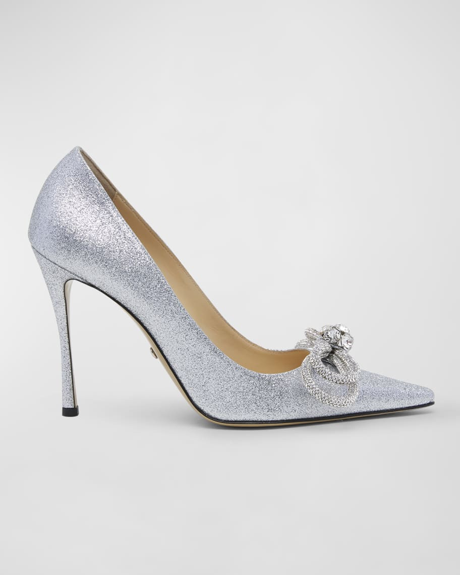 MACH & MACH Double Bow Glitter Stiletto Pumps | Neiman Marcus