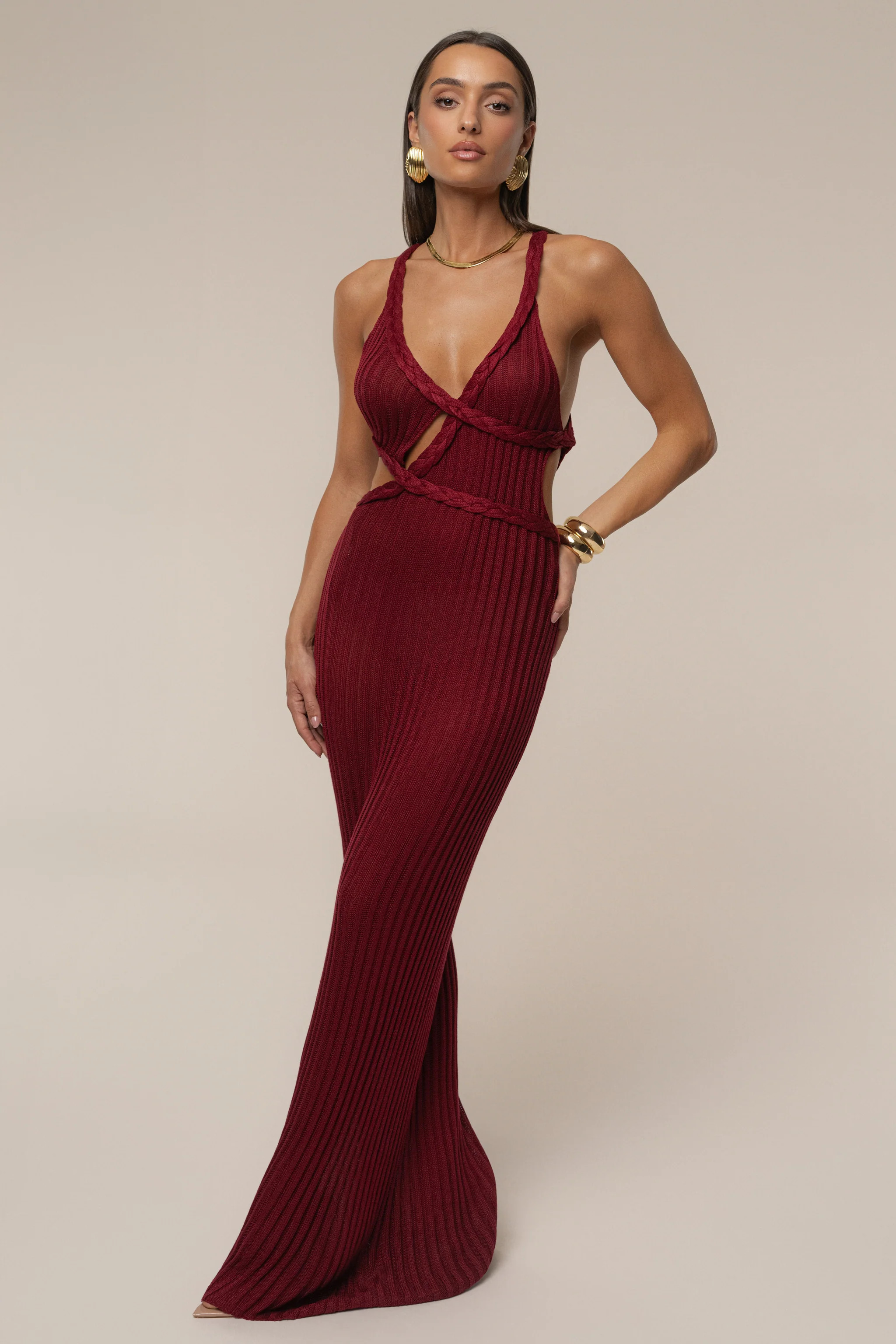 Burgundy Drift And Dream Braided Maxi Dress | JLUXLABEL US