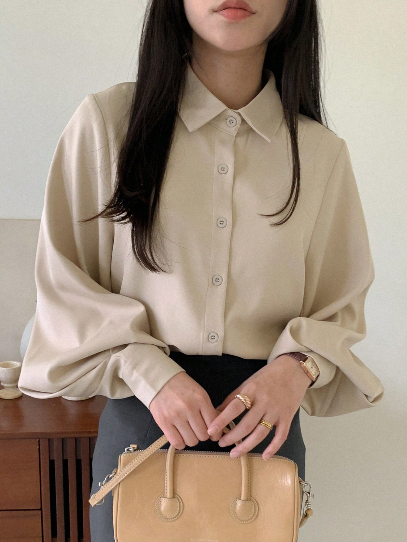 DAZY Plain Front Button Long Sleeve Simple Casual Shirt | SHEIN USA | SHEIN