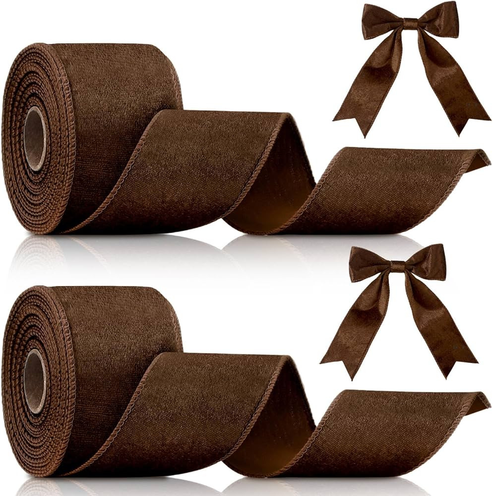 Lyrow 2 Rolls Christmas Velvet Ribbon 2.5 Inches Christmas Velvet Satin Ribbon Vintage Wide Wired... | Amazon (US)