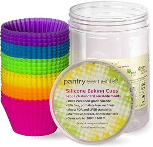 Amazon.com: Pantry Elements Silicone Cupcake Baking Cups Liners with Bonus Storage Jar, Pack of 2... | Amazon (US)