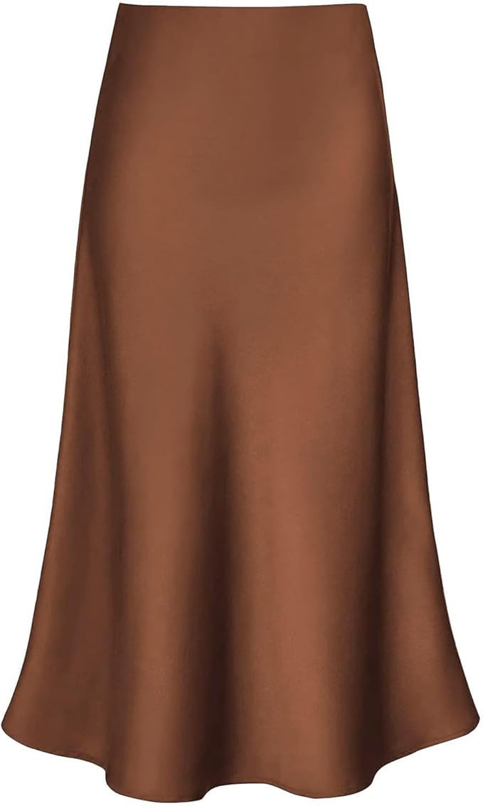 Women's Satin High Waist Hidden Elasticized Waistband Flared Casual A Line Midi Skirt | Amazon (US)