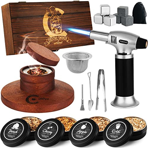 Cocktail Smoker Kit with Torch - Smoke Infuser Set For whisky and Bourbon - Drink Set Includes Smoker Wooden Box for Old Fashioned Cocktails, Wood Chips and Accessories (No Butane) | Amazon (US)