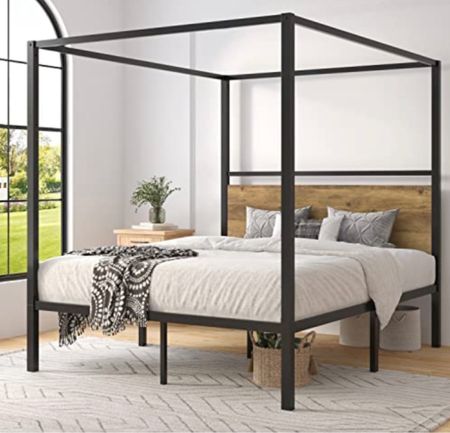 Wow! This metal frame canopy bed is super modern and stylish and only $108!! Can’t beat that if you are looking for an inexpensive bed option! 

#ltkhome #bed #metalframebed #moderncanopybed
