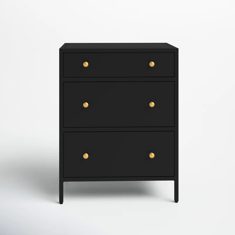 Olveston 26'' Tall 3 - Drawer Iron Nightstand in Black | Wayfair North America