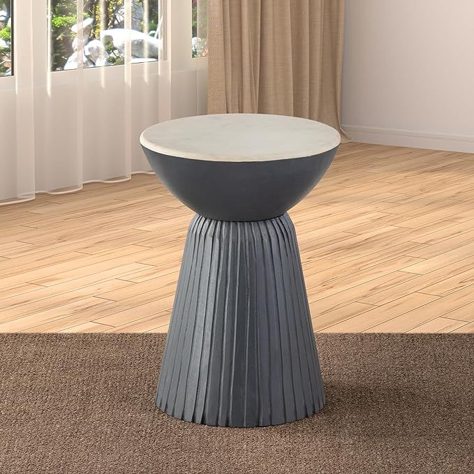 Marble Top Solid Mango Wood Decorative Cylindrical Pedestal Side/End Table, Gray | Amazon (US)