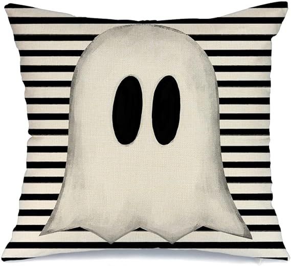 AACORS Halloween Decor Throw Pillow Cover 18X18 Ghost Decorations Farmhouse Decorative Stripes Cu... | Amazon (US)