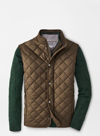 Peter Millar Men's Essex Quilted Travel Vest - Carob Brown, XL | Peter Millar